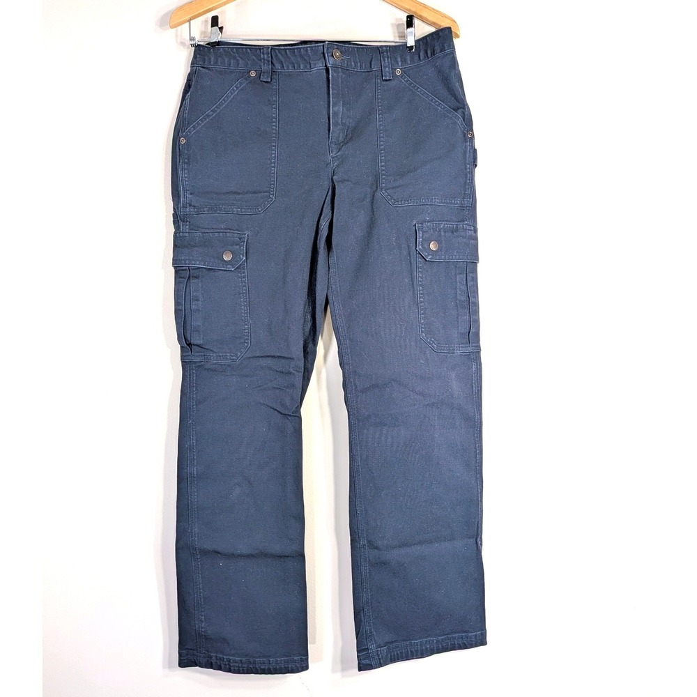 Duluth Trading Co Navy Blue Cargo Pants; Curvesetter Waistband Straight Leg